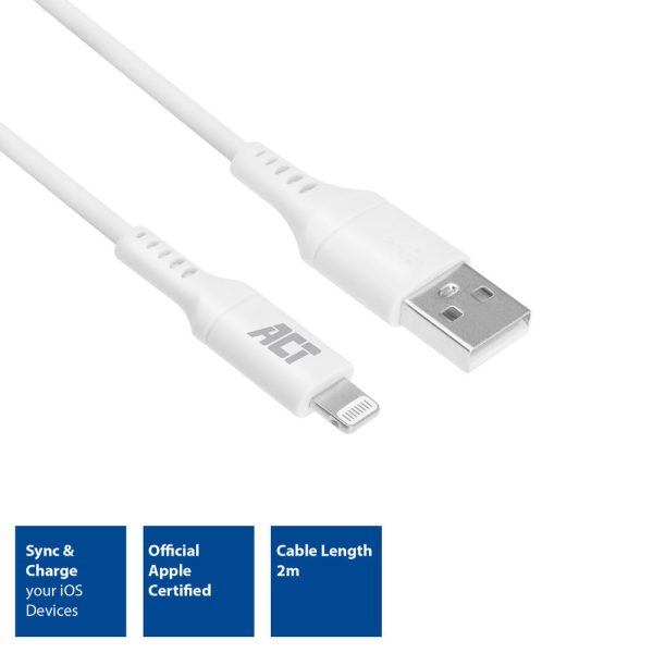 ACT USB-A naar Lightning 2 meter, MFI gecertificeerd