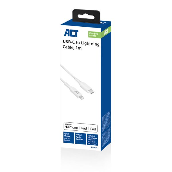 ACT USB-C naar Lightning 1 meter, MFI gecertificeerd