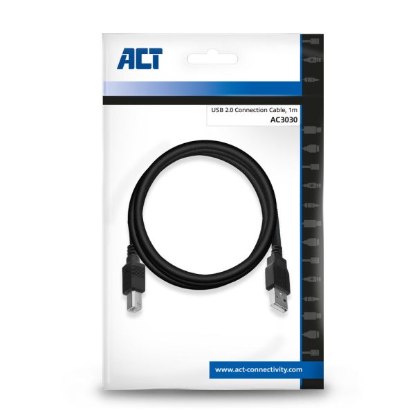 ACT USB 2.0 aansluitkabel A male - B male 1 meter, Zip Bag