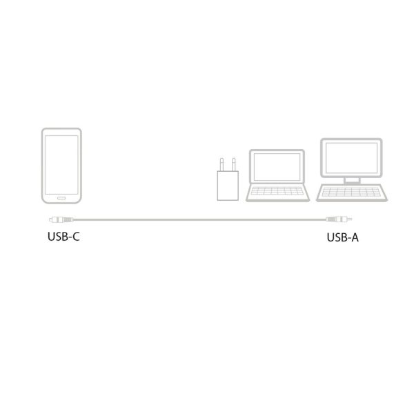 ACT USB-A male naar USB-C male laad en sync kabel 1 meter nylon pot