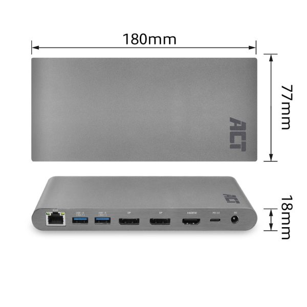Docking station ACT USB-C 3 monitoren, HDMI, 2x DisplayPort, ethernet, USB-C, 3x USB-A, cardreader, audio