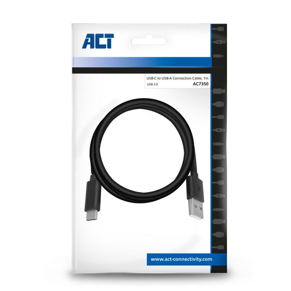 ACT USB 2.0 aansluitkabel C male - A male 1 meter, Zip Bag