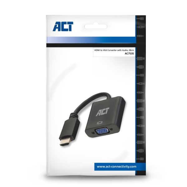 ACT 0,15 meter, HDMI-A male naar VGA female adapter, met audio