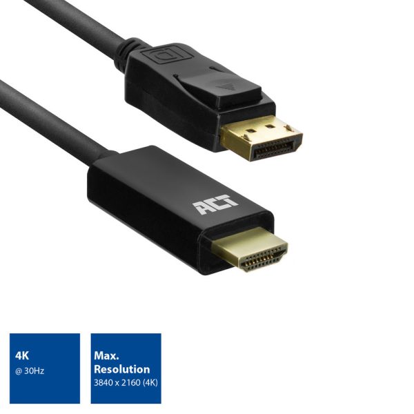 ACT Displayport male naar HDMI male 1,8m ( werkt niet andersom )