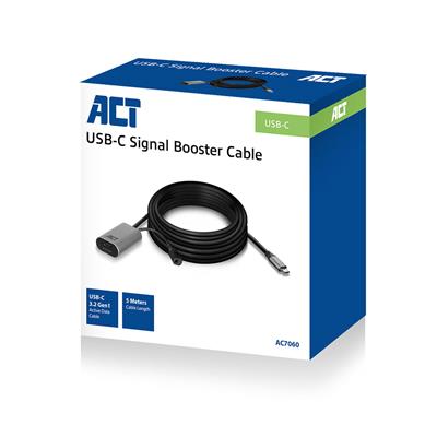 ACT USB-C verlengkabel met signaalversterker 5 meter Data