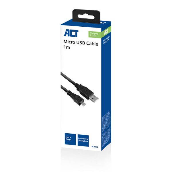 Kabel usb ACT USB 2.0 laad- en datakabel A male - micro B male 1 meter