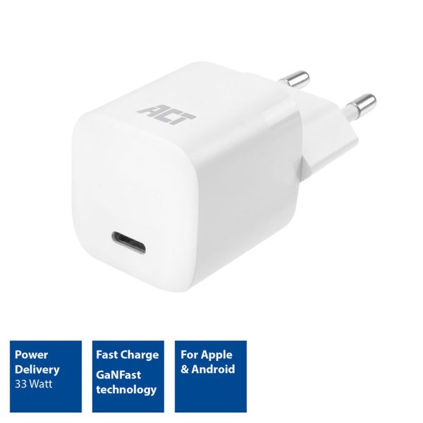Stroomvoorziening ACT usb-c lader 33W Power Delivery/GaNFast