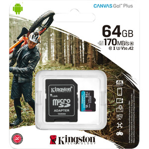 MicroSD Kingston plus 64gb 170 MB/s Read - 70 MB/s Write