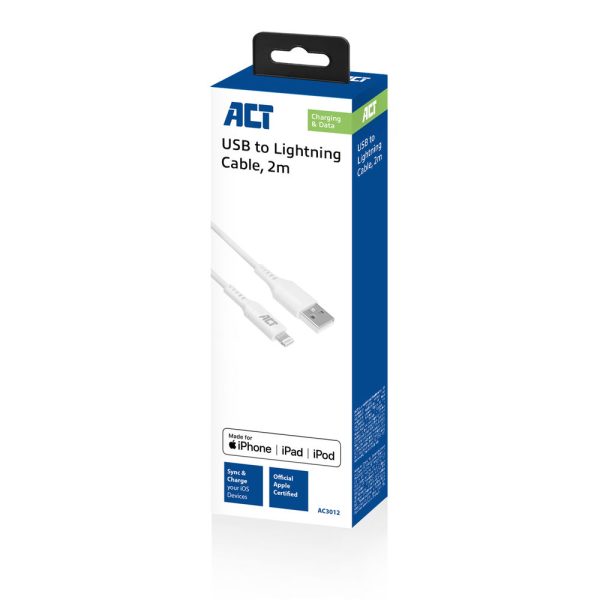 ACT USB-A naar Lightning 2 meter, MFI gecertificeerd