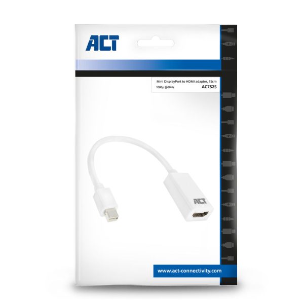 display adapter ACT 0,15 meter Mini DisplayPort male naar HDMI-A female adapter