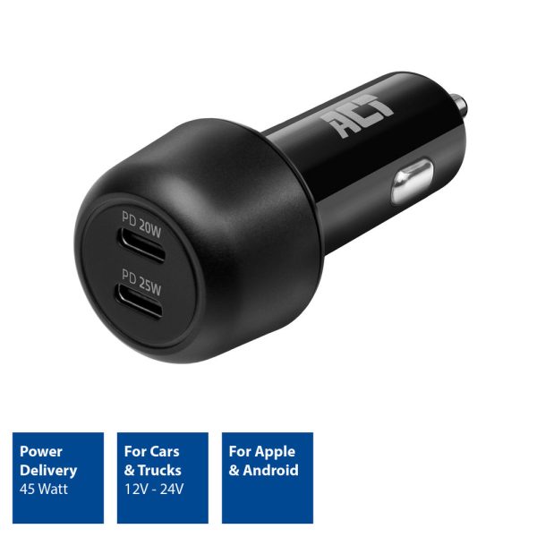 ACT Autolader 2-poorts USB-C Fast Charge 45W met Power Delivery