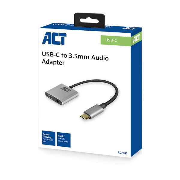 Geluidskaart ACT USB-C naar 3,5mm jack audio adapter en PD pass through