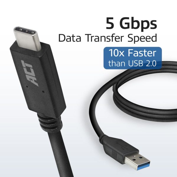 Kabel ACT USB 3.2 Gen1 aansluitkabel A male - C male 2m 60w