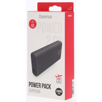 Powerbank Hama Supreme 24000mAh, 3 uitgangen: 1x USB-C, 2x USB-A, grijs