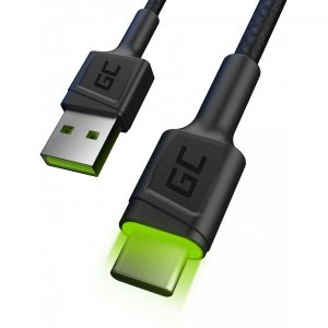 Bulk USB-C naar usb M-M 2m Achtergrondverlichting Groene LED Zwart