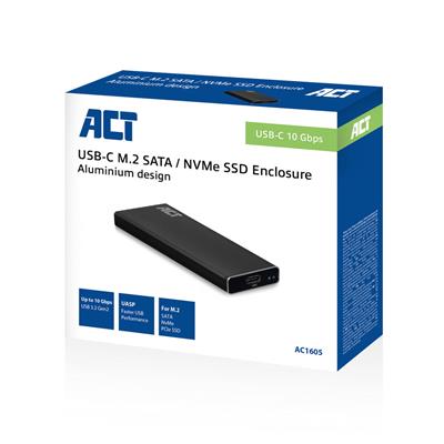 Behuizing externe ACT M.2 SATA en NVMe SSD, USB-C 3.2 Gen2, aluminium