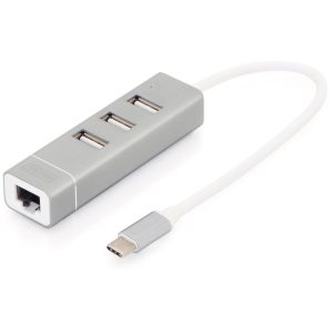 USB hub Digitus USB-C 4-poorts 3xUSB 2.0; 1xGigabit LAN